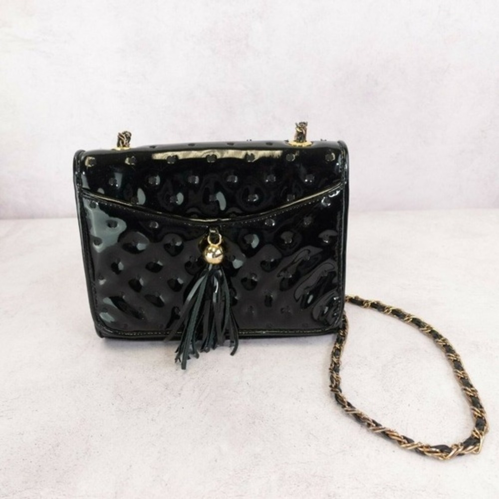 Womens Bag Patent Leather Crossbody Shoulder Black Envelope‎ Purse Tasseled Y2K